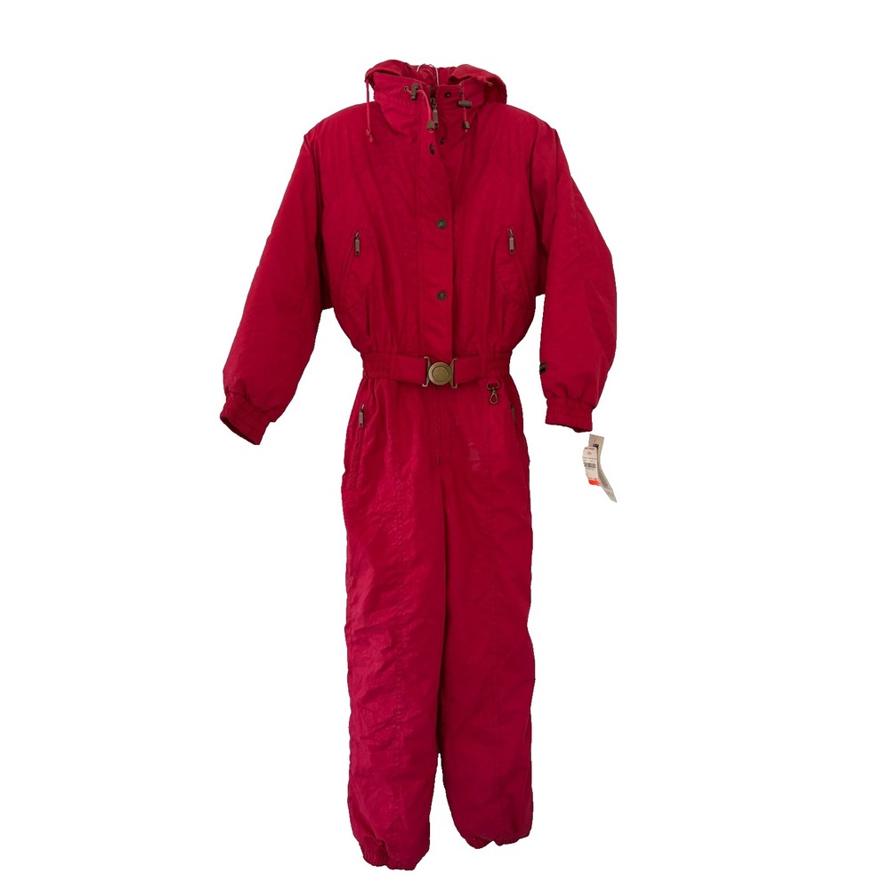 Vintage 90s Jupa Ski Suit Womens 8 Red One Piece Belted Gorp TAGS Snow bunny